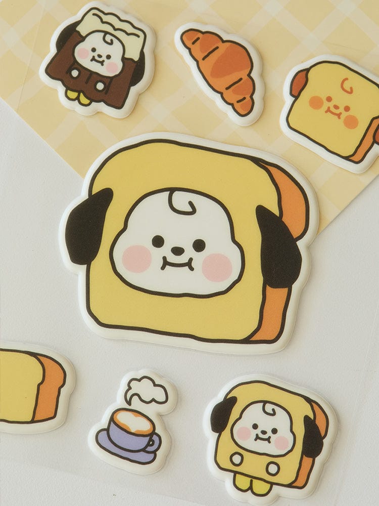 BT21 CHIMMY BABY STICKERS BAKERY SHOP : stickers officiels LINE FRIENDS avec CHIMMY chiot sur thème boulangerie