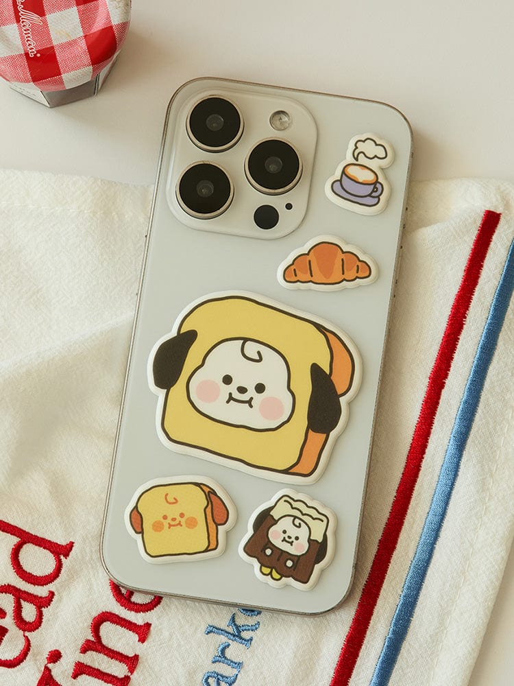 BT21 CHIMMY BABY STICKERS BAKERY SHOP : stickers CHIMMY sur coque blanche, univers pâtisserie, LINE FRIENDS