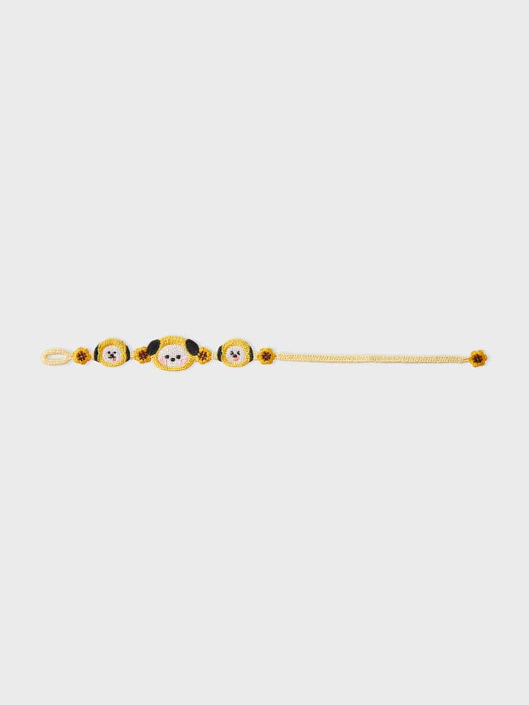 BT21 CHIMMY BRACELET BIG & TINY EDITION, bracelet beauté kawaii LINE FRIENDS, chiot Chhimmy et perles jaunes sur fond clair