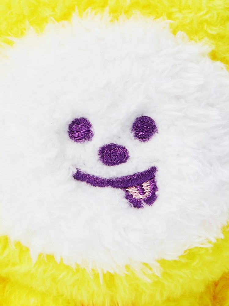 BT21 CHIMMY DOLL KEYRING ON THE CLOUD EDITION, porte-clés officiel LINE FRIENDS avec figurine CHIMMY sur fond jaune doux.