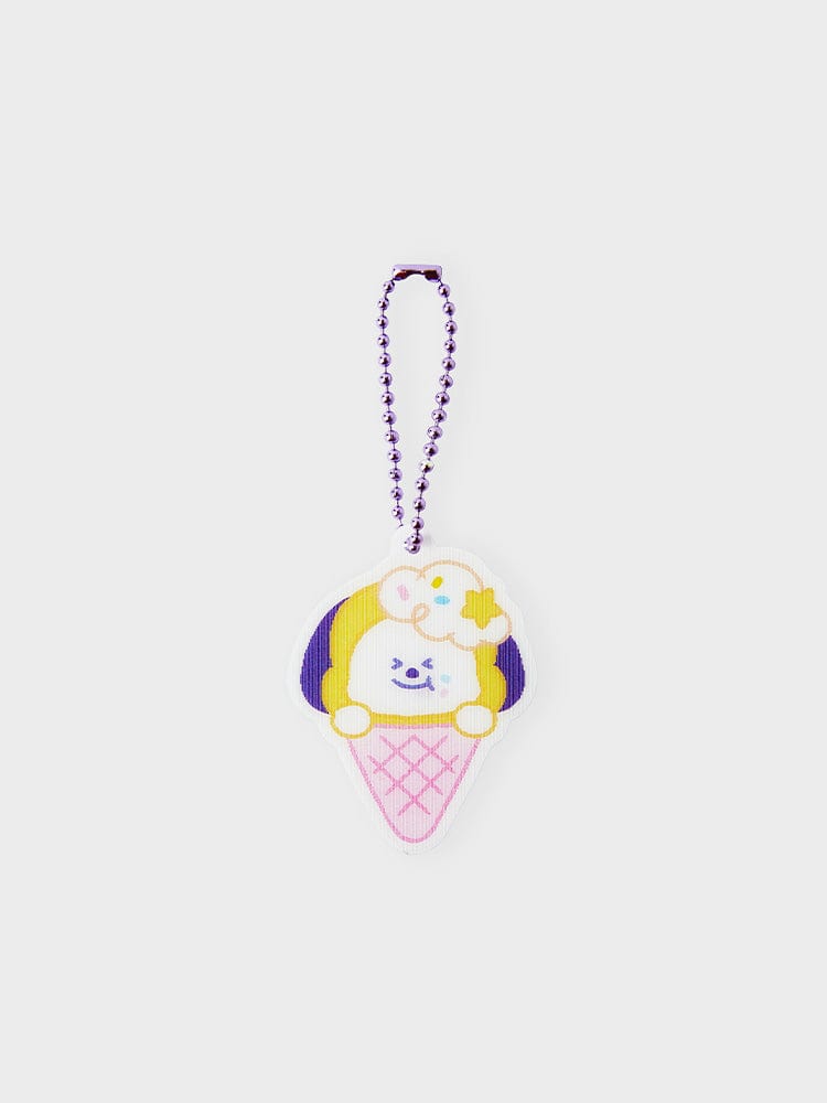 BT21 CHIMMY LENTICULAR 3D KEYRING ON THE CLOUD EDITION : porte-clés CHIMMY sur chaîne, design cloud et paillettes, officiel LINE FRIENDS.