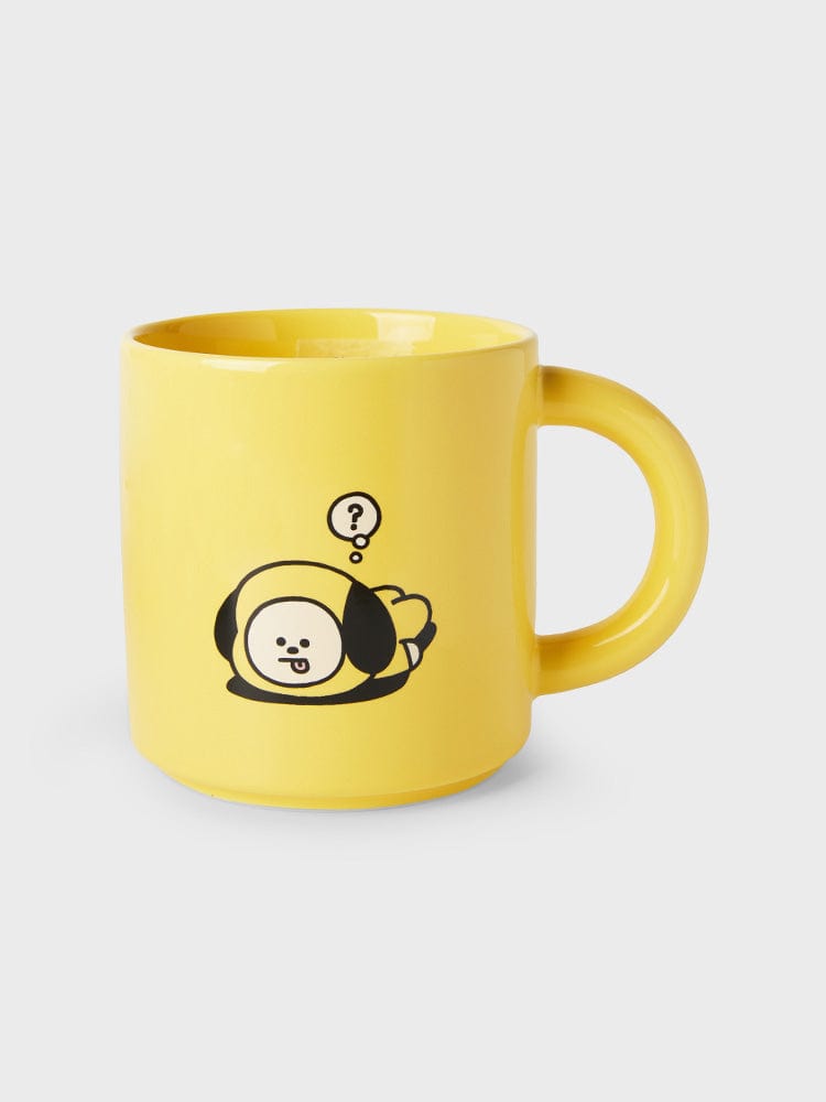 BT21 CHIMMY MUG CUP (12 OZ) NEW BASIC EDITION : mug jaune officiel LINE FRIENDS avec CHIMMY, ambiance kawaii sur fond clair.
