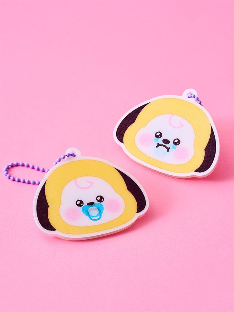 BT21 CHIMMY NEWBORN BABY LENTICULAR 3D KEYRING, porte-clés CHIMMY sur fond rose, look mignon et officiel LINE