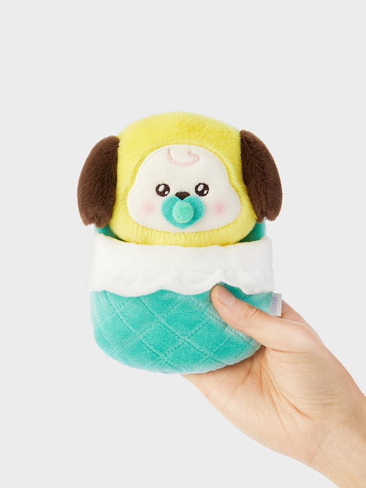 BT21 CHIMMY NEWBORN BABY PLUSH officiel, peluche douce CHIMMY tenue en main, style bébé, fond clair