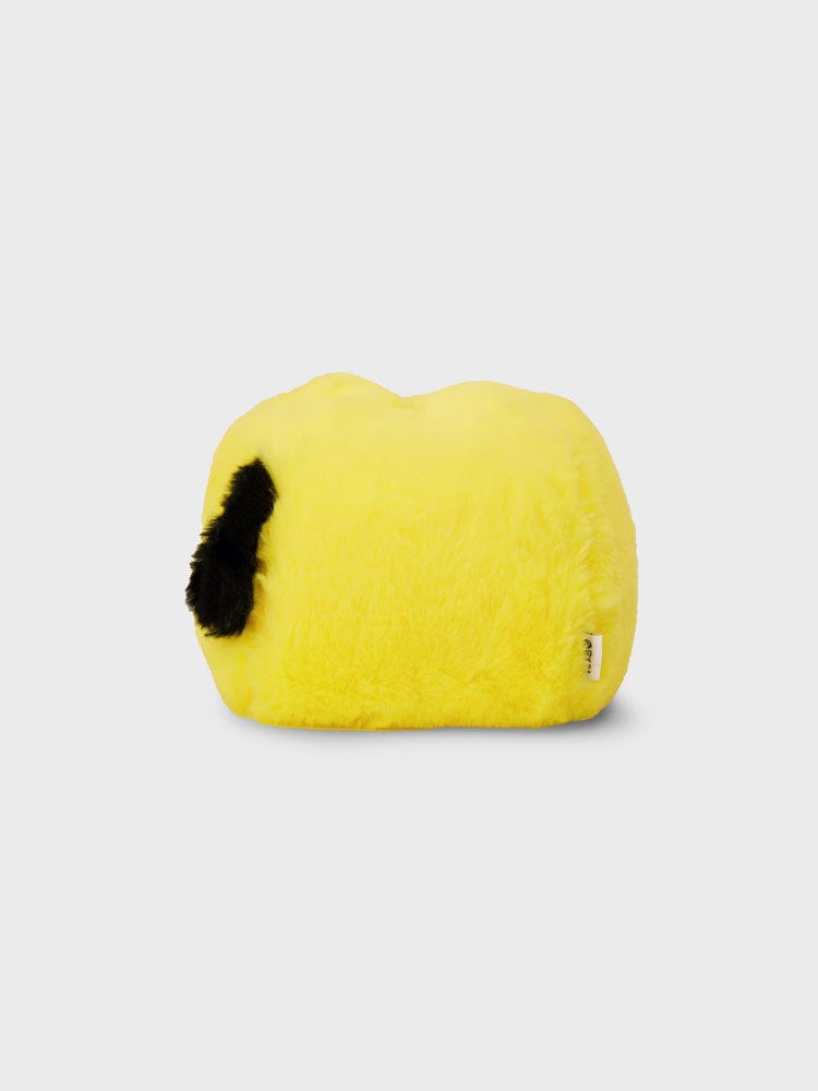 BT21 CHIMMY PLUSH TISSUE HOLDER COZY HOME LINE FRIENDS : peluche jaune CHIMMY décorative sur fond clair, coussin protecteur