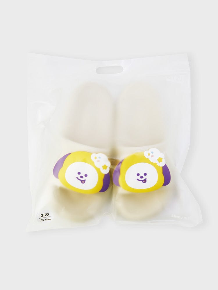 BT21 CHIMMY SLIPPERS ON THE CLOUD EDITION, chaussons kawaii officiels LINE FRIENDS sur fond clair, motif CHIMMY