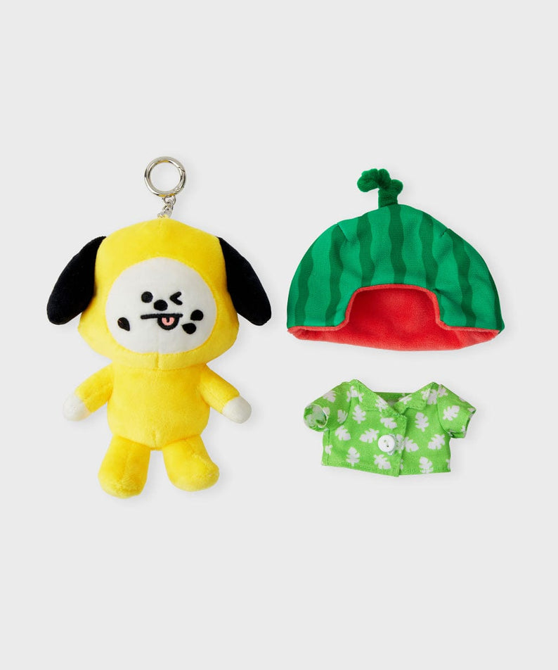 BT21 CHIMMY SUMMER LANE BODY BAG CHARM LINE FRIENDS : porte-clés CHIMMY assorti, photo sur fond clair, accessoires d’été.