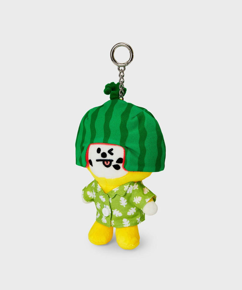 BT21 CHIMMY SUMMER LANE BODY BAG CHARM LINE FRIENDS : porte-clés CHIMMY en tenue estivale, sur fond clair.