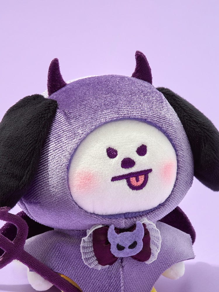 BT21 CHIMMY VILLAIN PLUSH ANGEL & VILLAIN, peluche officielle LINE FRIENDS sur fond violet, visage détaillé.