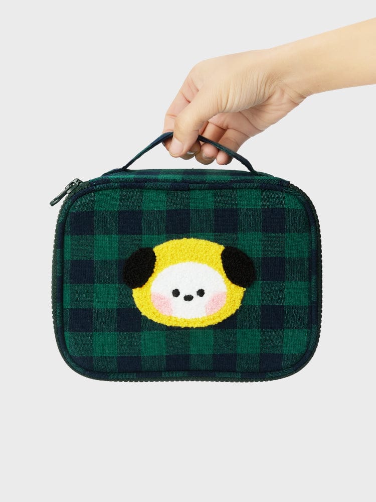 BT21 CHIMMY minini CHECKERED POUCH BASIC officielle LINE FRIENDS : pochette à carreaux verts portée à la main