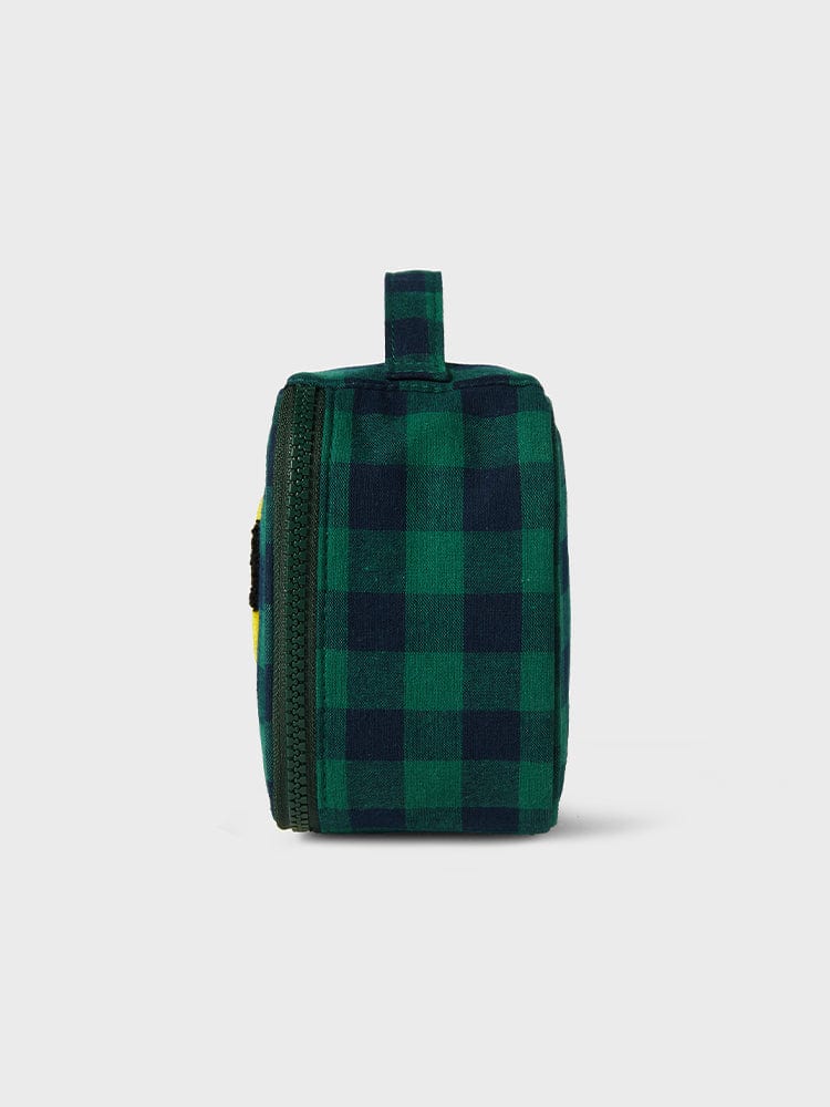 BT21 CHIMMY minini CHECKERED POUCH BASIC : pochette à carreaux verts, design officiel LINE FRIENDS, CHIMMY sur mini-format