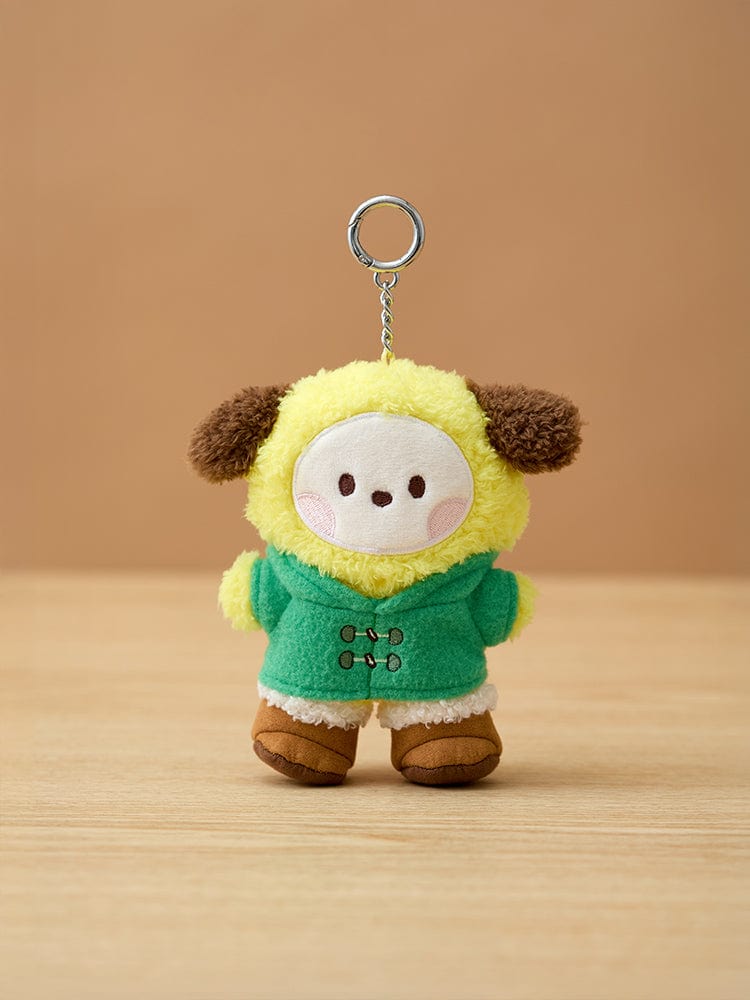 BT21 CHIMMY minini DOLL KEYRING BOOTS EDITION : porte-clés peluche CHIMMY sur fond beige, style minimaliste K-pop