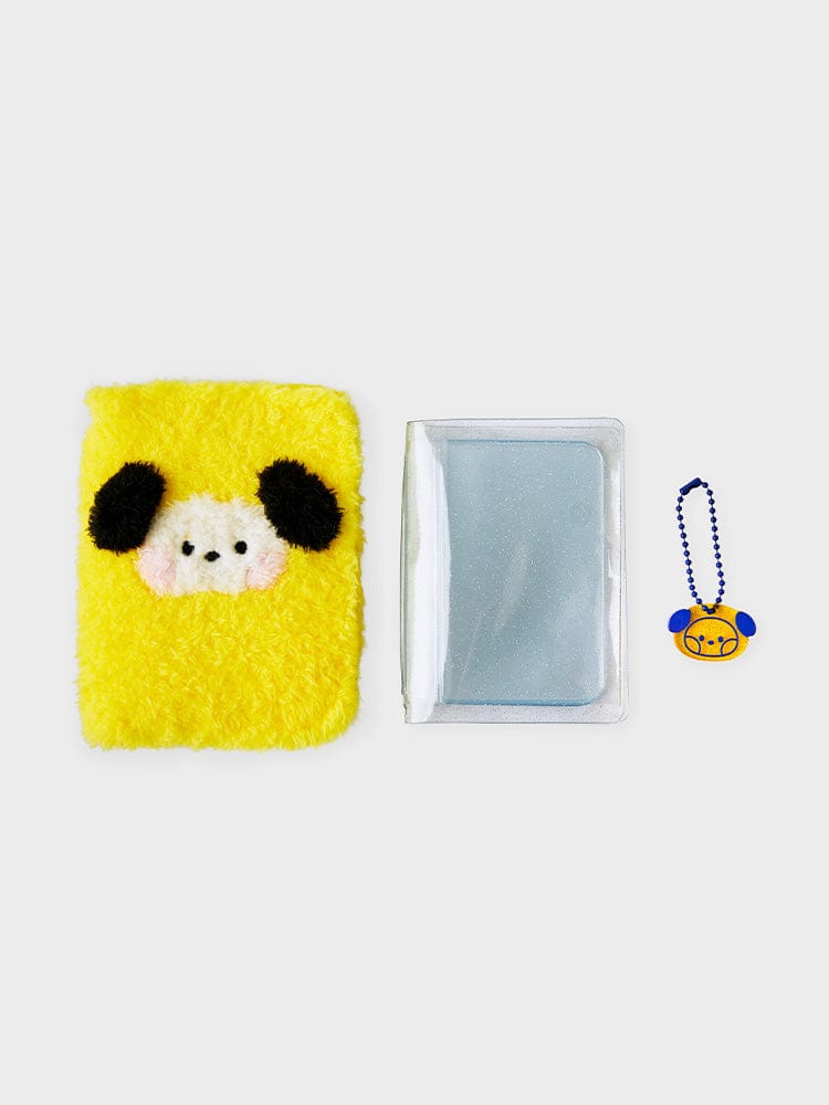 BT21 CHIMMY minini PHOTO BINDER GLITTER EDITION, mini classeur photos pailleté LINE FRIENDS, avec porte-clés, sur fond clair