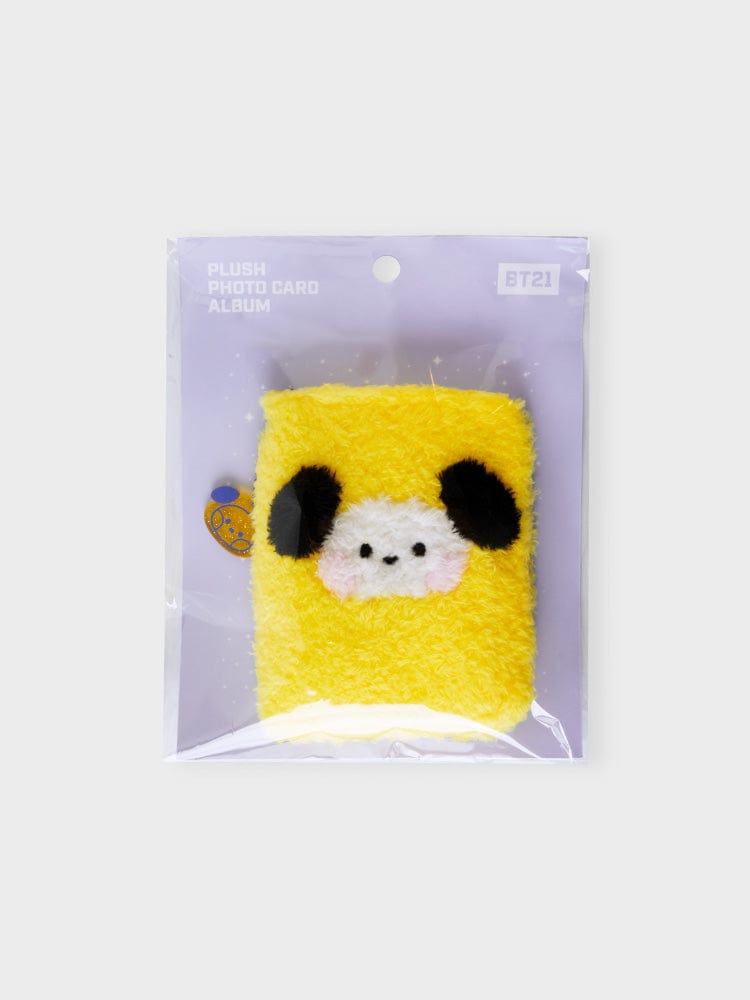 BT21 CHIMMY minini PHOTO BINDER GLITTER EDITION, binder photo pailleté jaune avec CHIMMY, papeterie BT21 LINE FRIENDS sur fond clair