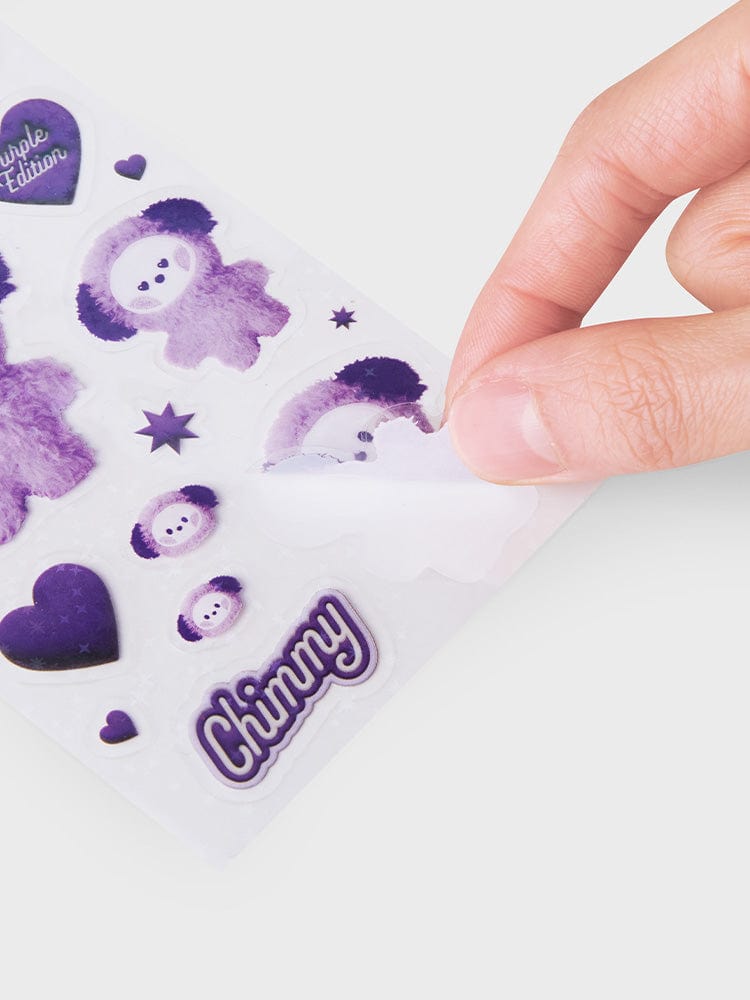 BT21 CHIMMY minini STICKERS PURPLE OF WISH EDITION LINE FRIENDS : stickers violet, main tenant l’adhésif sur fond blanc