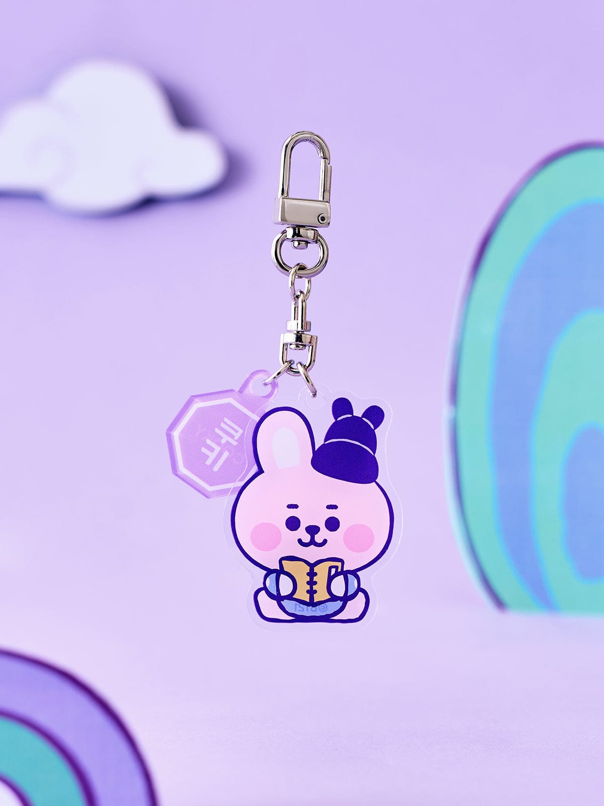 BT21 COOKY BABY ACRYLIC KEYRING K-EDITION ver.2, porte-clés COOKY en acrylique, fond violet LINE FRIENDS BTS.