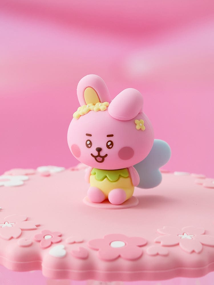 BT21 COOKY BABY GLASS UP & LID (11oz) SPRING FAIRY : figurine COOKY kawaii sur couvercle en verre rose, LINE FRIENDS.