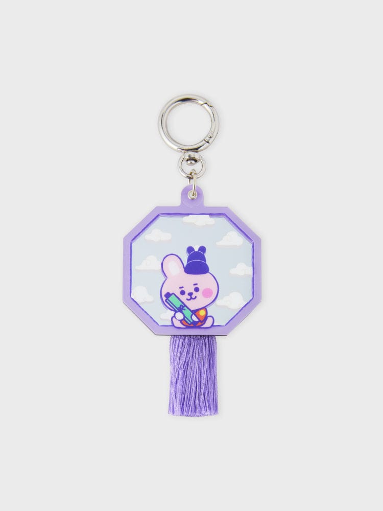 BT21 COOKY BABY MIRROR KEYRING K-EDITION ver.2, porte-clés miroir violet COOKY Jungkook, LINE FRIENDS, sur fond clair