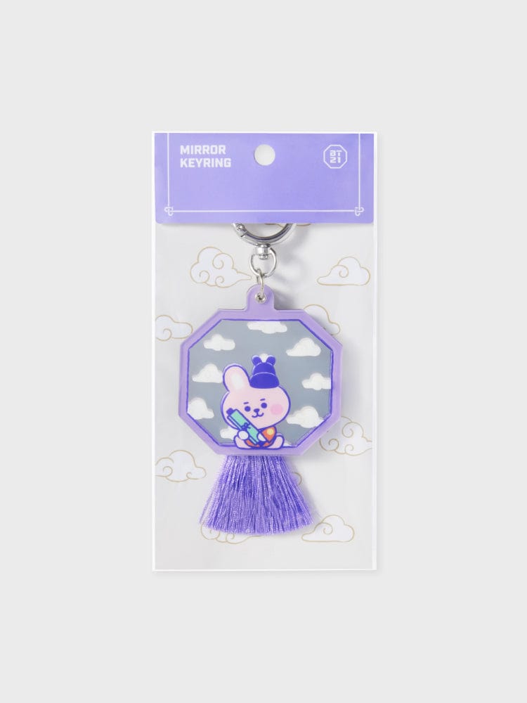 BT21 COOKY BABY MIRROR KEYRING K-EDITION ver.2, porte-clés miroir officiel LINE FRIENDS, COOKY au design violet sur packaging.
