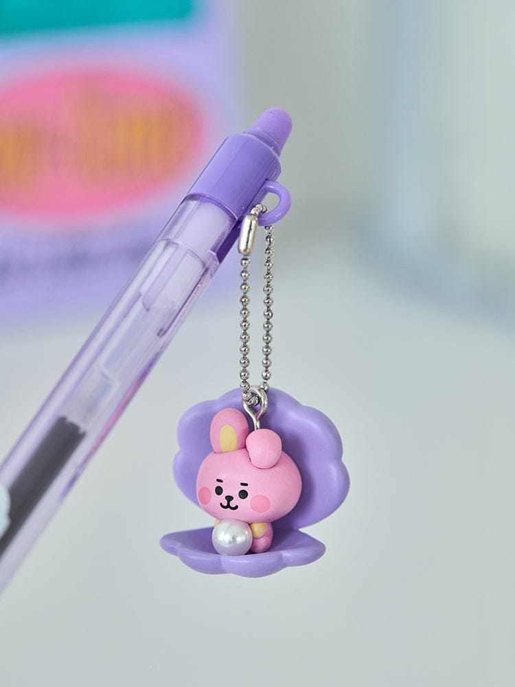 BT21 COOKY BABY PEARL FIGURINE GEL PEN LINE FRIENDS : stylo gel bébé COOKY avec pendentif perlé, fond coloré.