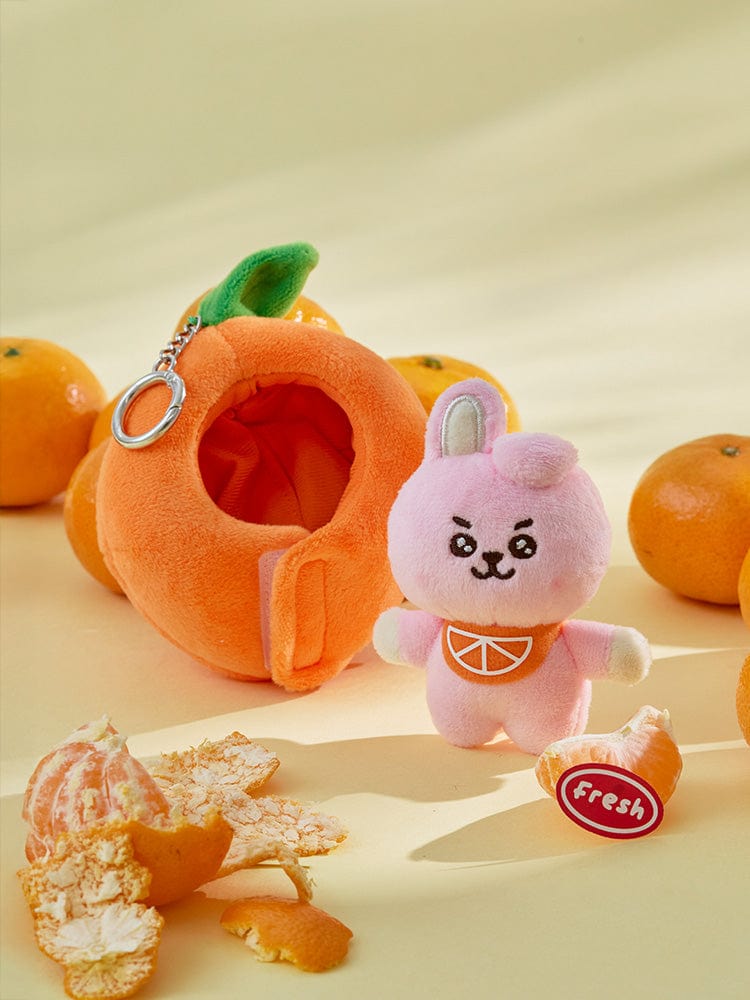 BT21 COOKY BABY PLUSH KEYRING ORANGE PARTY : porte-clés plush COOKY orange, ambiance party, décor de pommes et confettis