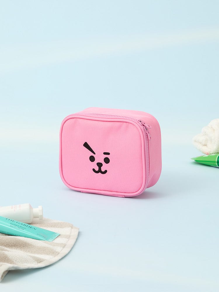 BT21 COOKY BASIC MULTI POUCH (S) LINE FRIENDS : pochette rose COOKY, lapin musclé, sur fond bleu ciel.