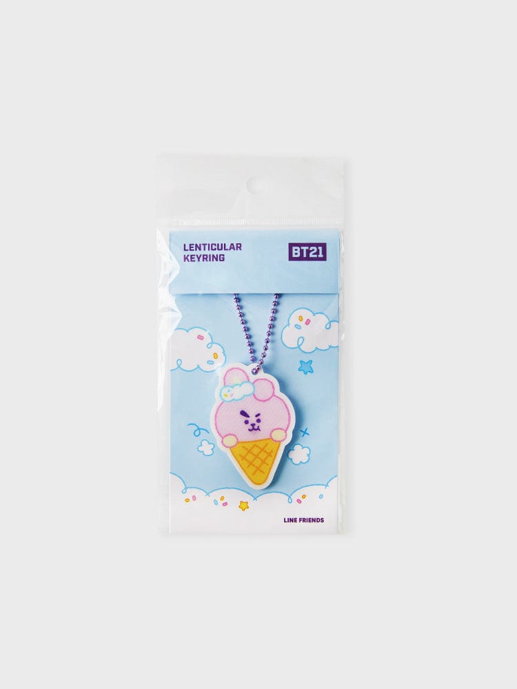 BT21 COOKY LENTICULAR 3D KEYRING ON THE CLOUD EDITION : porte-clés COOKY lapin musclé Jungkook sur blister LINE FRIENDS