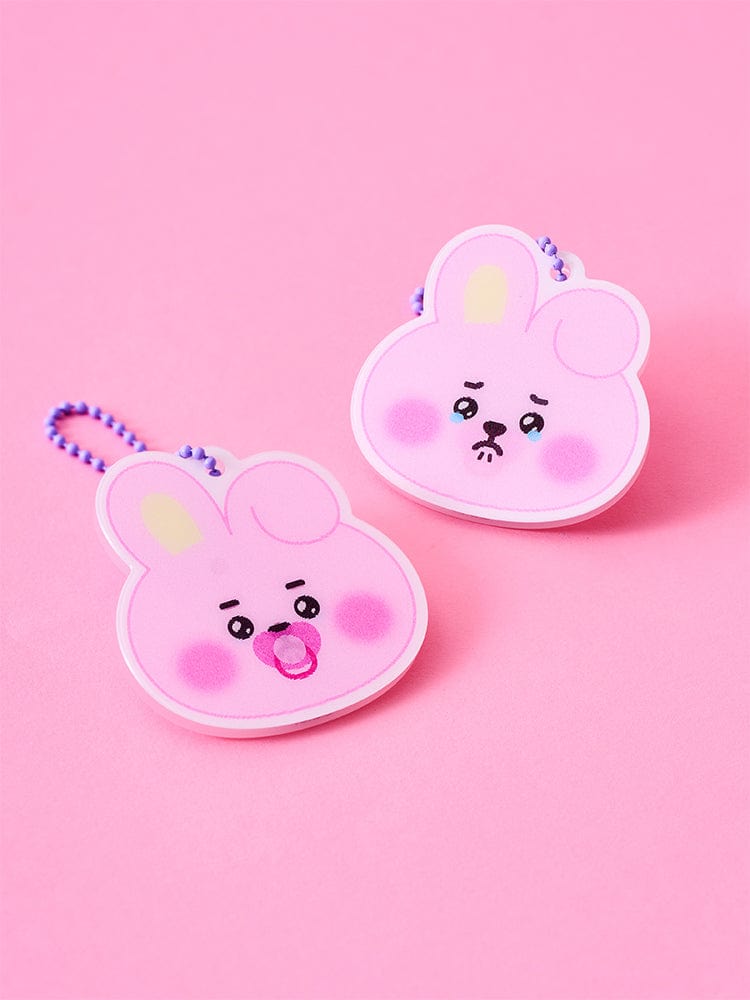 BT21 COOKY NEWBORN BABY LENTICULAR 3D KEYRING, porte-clés COOKY lapin musclé, sur fond rose, style 3D lenticulaire