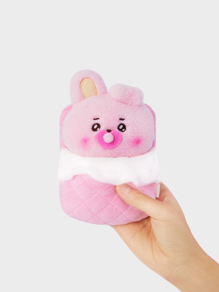 BT21 COOKY NEWBORN BABY PLUSH, peluche officielle LINE FRIENDS, lapin musclé COOKY, tenue en main sur fond clair