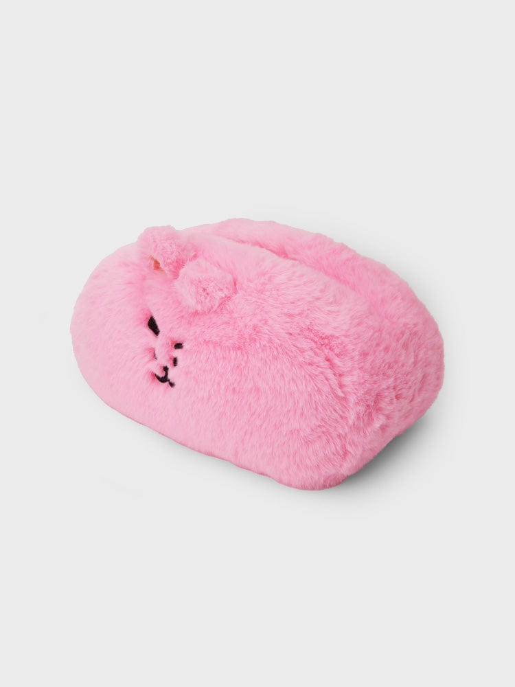 BT21 COOKY PLUSH TISSUE HOLDER COZY HOME LINE FRIENDS : peluche lapin musclé rose tenant un porte-mouchoirs, déco chambre.