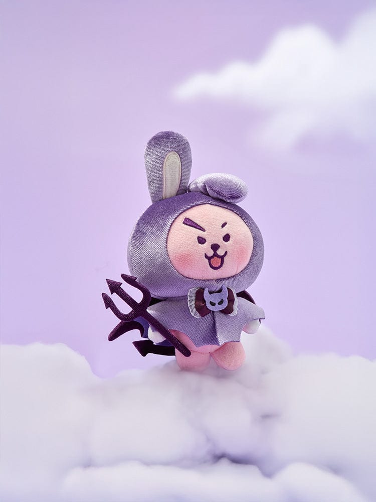 BT21 COOKY VILLAIN PLUSH ANGEL & VILLAIN, peluche officielle LINE FRIENDS sur nuages violets