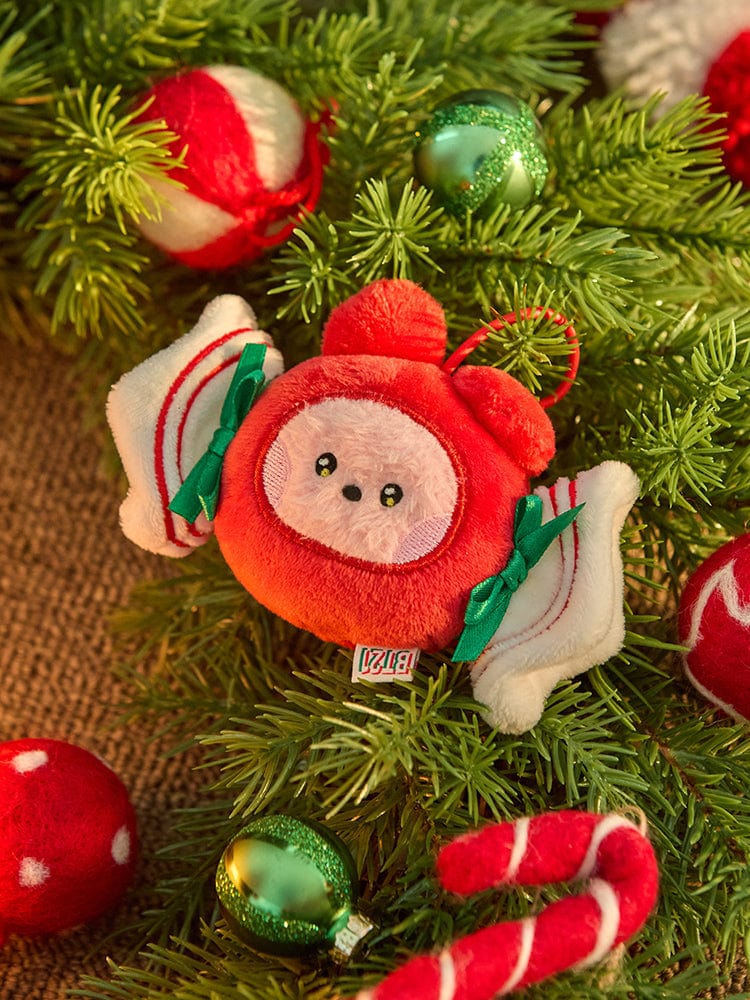 BT21 COOKY mini minini ORNAMENT PLUSH KEYRING PETITE HOLIDAY, porte-clés en peluche COOKY sur sapin décoré