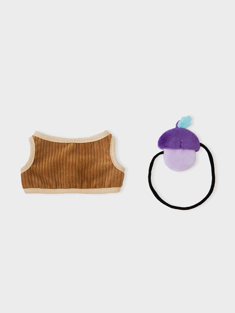 BT21 COSTUME PLUSH CLOSET - VEST HOPE IN LOVE, peluche LINE FRIENDS BTS, gilet violet et élastique, fond clair