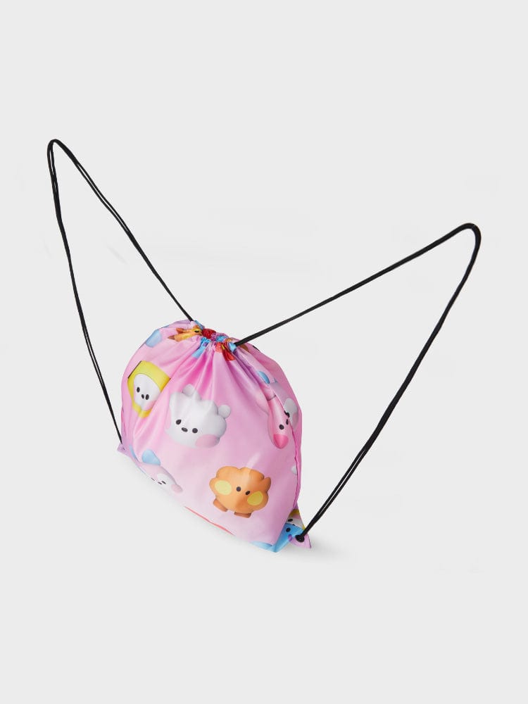 BT21  DRAWSTRING BACKPACK BIG & TINY EDITION : sac à dos à cordon LINE FRIENDS, design pastel personnages sur fond blanc.