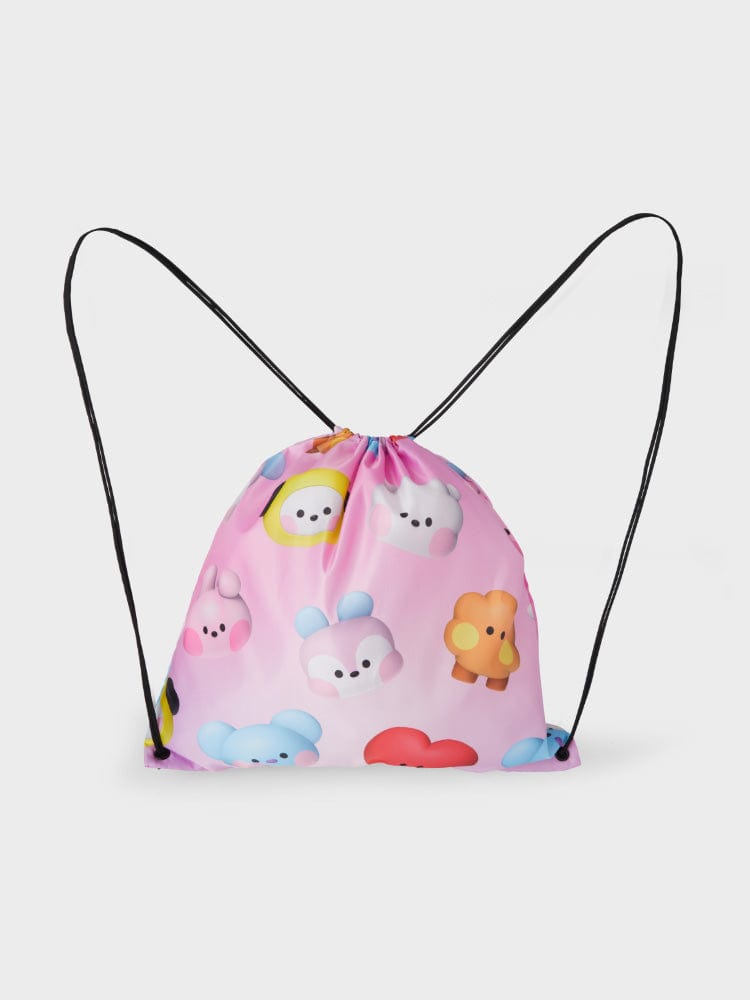 BT21  DRAWSTRING BACKPACK BIG & TINY EDITION, sac à dos à cordon officiel LINE FRIENDS, imprimé personnages mignons pastel.