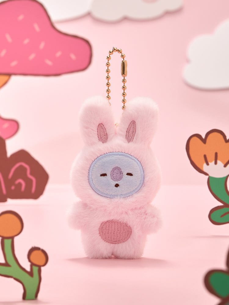 BT21 FLAT PLUSH KEYRING K-TOKKI, porte-clés peluche rose sur fond K-pop, marque BT21/LINE FRIENDS, style mignon.