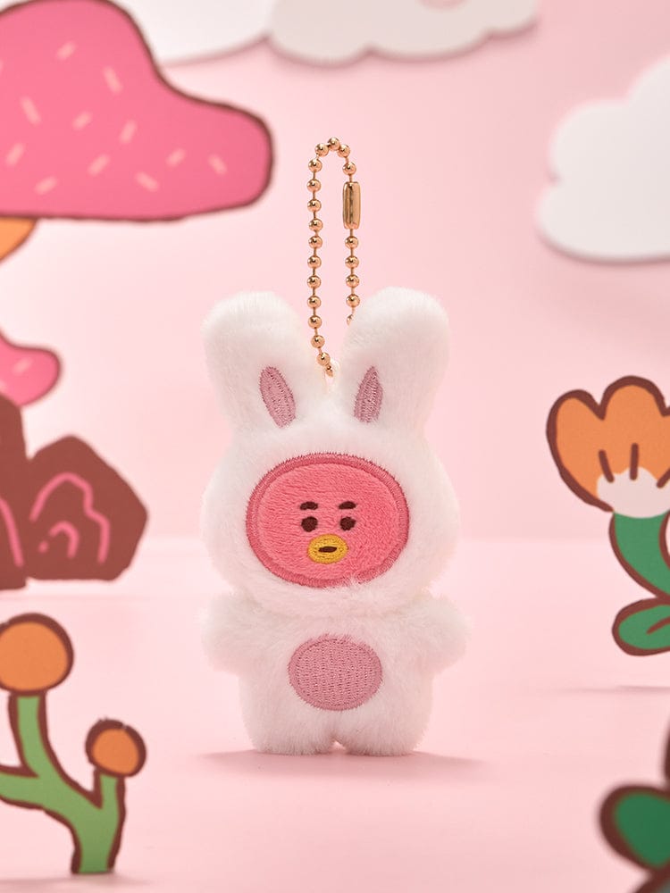 BT21 FLAT PLUSH KEYRING K-TOKKI, porte-clés en peluche sur fond rose décor K-pop LINE FRIENDS BTS