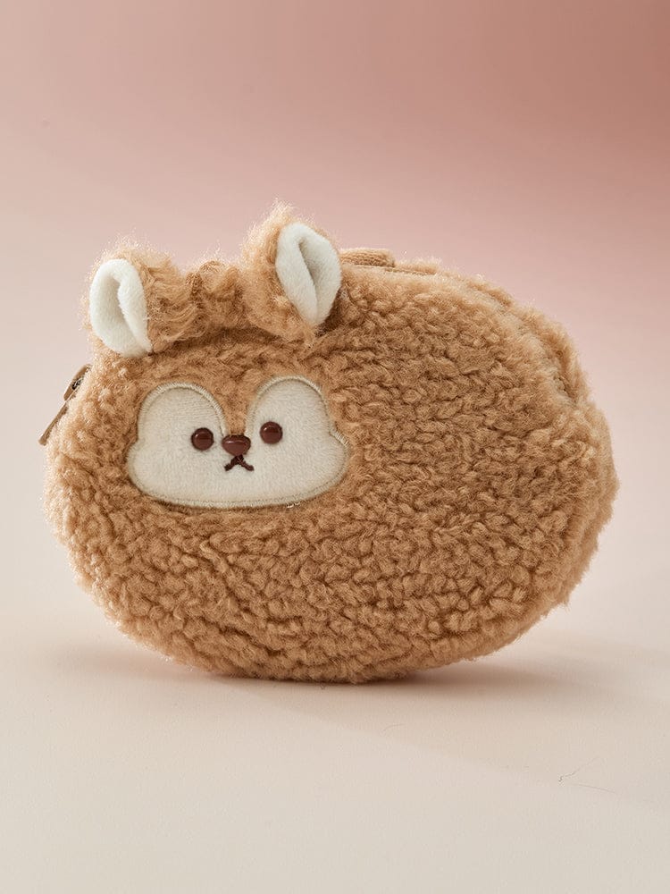 BT21 FLAT POUCH MADE BY RJ, pochette plate officielle LINE FRIENDS : alpaga RJ en fourrure beige, face visible.