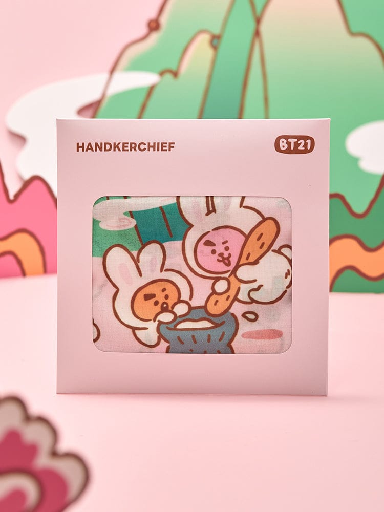 BT21 HANDKERCHIEF K-TOKKI : mouchoir beauté LINE FRIENDS, motif K-Tokki sur fond kawaii, packaging officiel