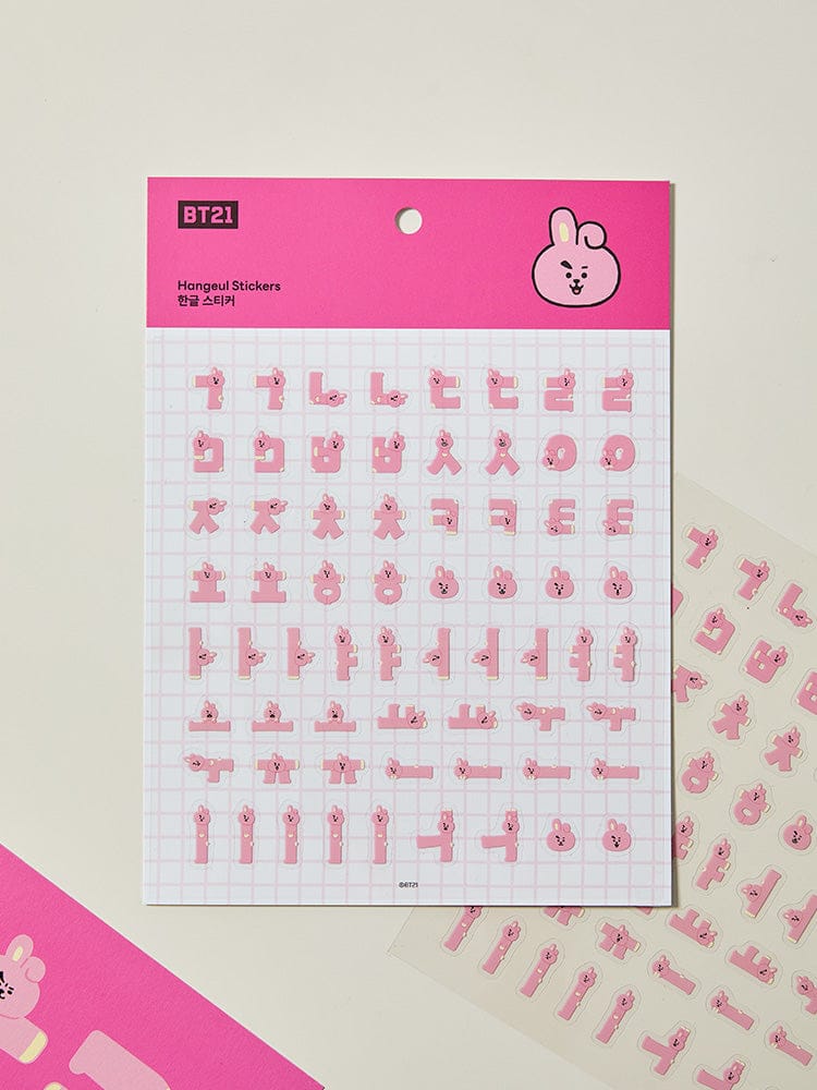 BT21 HANGEUL STICKER SOUVENIR de LINE FRIENDS : planche de stickers Hangeul roses BTS, papeterie pour bureau/école