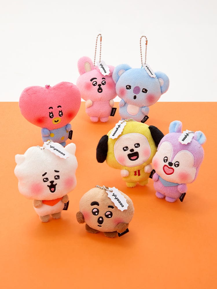 BT21 HEARTBEAT PLUSH KEYRING TODAY'S FACE, porte-clés plush LINE FRIENDS/BTS sur fond orange, personnages mignons