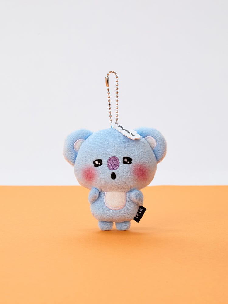 BT21 HEARTBEAT PLUSH KEYRING TODAY'S FACE : porte-clés plush bleu LINE FRIENDS, personnage mignon sur fond clair