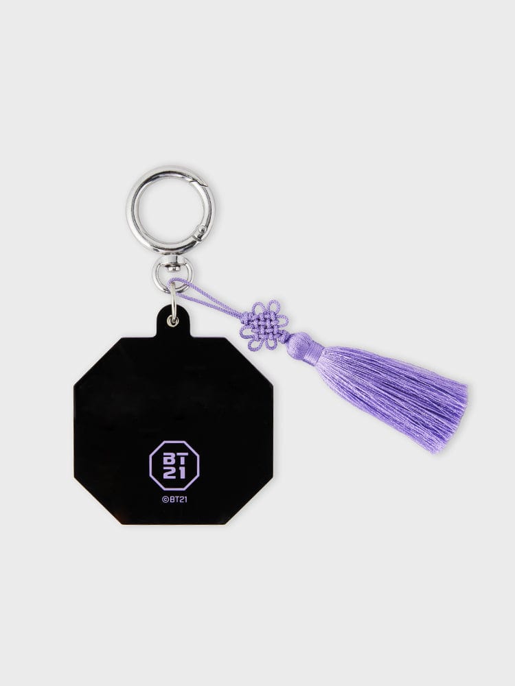 BT21 KOYA BABY MIRROR KEYRING K-EDITION ver.2 porte-clés miroir KOYA noir, LINE FRIENDS, pompon violet, fond blanc