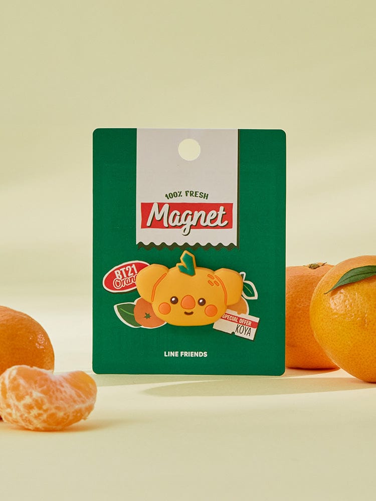 BT21 KOYA BABY SILICONE MAGNET ORANGE PARTY, aimant koala KOYA LINE FRIENDS sur fond vert, bureau/maison.