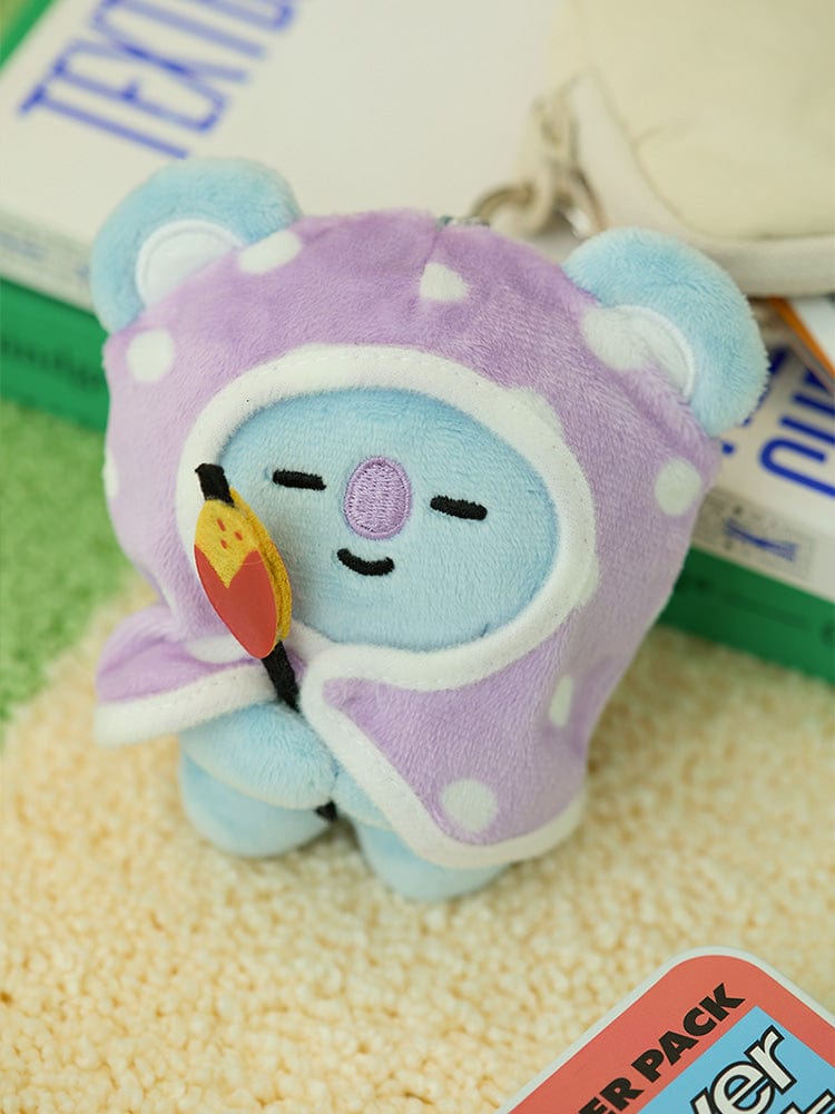 BT21 KOYA DOLL KEYRING CAMPFIRE, porte-clés KOYA koala bleu et violet sur fond coloré, produit officiel LINE FRIENDS