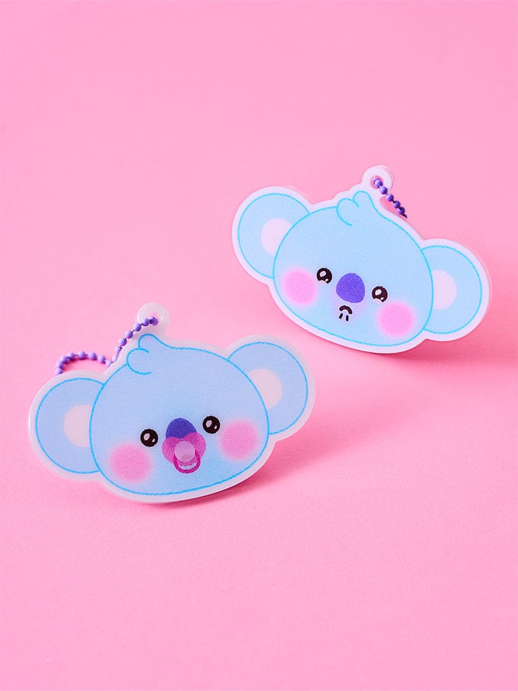 BT21 KOYA NEWBORN BABY LENTICULAR 3D KEYRING, porte-clés KOYA sur fond rose, style koala mignon 3D.