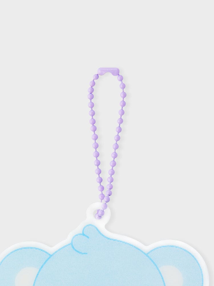 BT21 KOYA NEWBORN BABY LENTICULAR 3D KEYRING porte-clés koala KOYA LINE FRIENDS, ruban mauve, fond clair