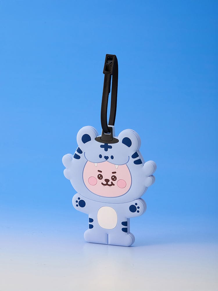 BT21 LUGGAGE TAG K-HORANG, étiquette de valise LINE FRIENDS officielle, personnage K-HORANG sur fond bleu ciel