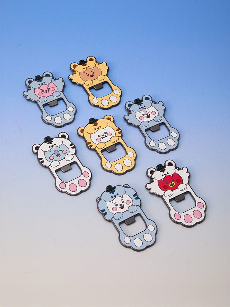 BT21 MAGNET OPENER K-HORANG : ouvre-bouteilles aimanté K-Horang, papeterie officielle LINE FRIENDS sur fond bleu