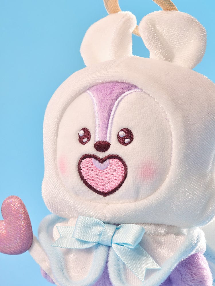BT21 MANG ANGEL PLUSH ANGEL & VILLAIN, peluche Mang ange LINE FRIENDS, visage brodé sur fond bleu ciel